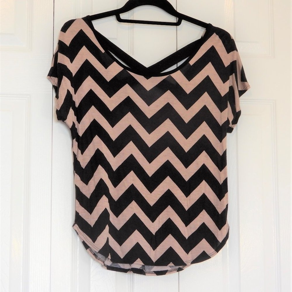 Beige and Black Striped Top in XS